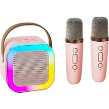 Yaozixa K12 Pembe Bluetooth Karaoke Sistemi: Dual Mikrofon, 3 Bağlantı Seçeneği, LED Işıklı, Taşınabilir Müzik Hoparlörü Pembe