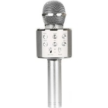 Kablosuz Bluetooth Karaoke Mikrofon Hoparlör Şarj Edilebilir El Silver
