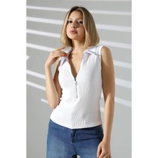 Modaplaza Kadın Gömlek Yaka Metal Fermuarlı Kaşkorse Likralı Body 22126