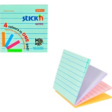  hopax stickn 76x76mm magic çizgili 4 pastel renk 100 yaprak yapışkanlı not kağıdı 4-2157700-5001