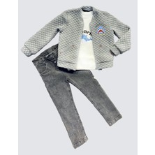 SHC4200 4-5-6 Yaş Kot Pantolonlu Pilot Mont Uzun Kollu Penye Sweat 3lü Erkek Çuk Takımı Gri