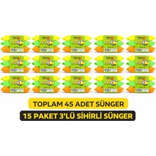 Cansa Nerox Magic Sihirli Sünger 3'lü 15 Paket Toplam 45 Adet Çok Amaçlı Temizlik Süngeri Mutfak Bulaşık Banyo Temizlik Süngeri