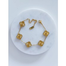Stainles Steel Yonca Model Gold Çelik Bileklik