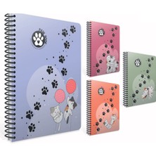 Gıpta Paw Spiralli Plastik Kapak Defter A4 80 Yaprak Kareli 7072 Karışık Renk (2 Li Paket)