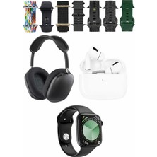 Starseven K32 Kombo 7 Adet Kordon Akıllı Saat Kulaklık Kafa Üstü Kablosuz Kulaklık Set - Siyah