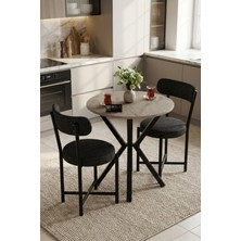 Gold Falez Mutfak Masası 70 Çap 2 Sandalyeli Traverten Görünümlü Balkon Bahçe Cafe Masa Seti Teddy 9843 Antrast