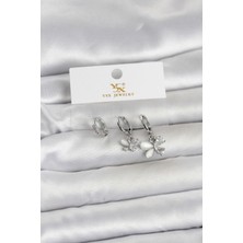 Callerrons Accessories Pirinç Gümüş Renk Kelebek Model 3'lü Kadın Küpe - EBJ260404W41671