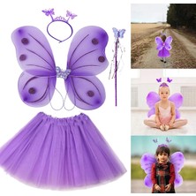 Cansa Lila Mor Kelebek Kostümü - Lila Mor Kelebek Kostüm Aksesuar Seti 4 Parça