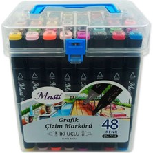 Masis Grafik Çizim Markör Kalemi Twin Çift Uçlu 0,2 Mm - 0,5 Mm 48 Renk Pp ÇM-PP48
