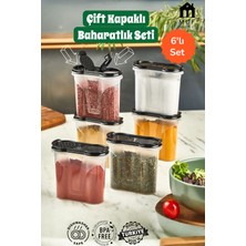 Muf Home Qlux Ideas 6'lı Set Çift Kapaklı Baharatlık Siyah (Ince ve Geniş Dökme Ağızlı)- Tuzluk-Pulbiberlik