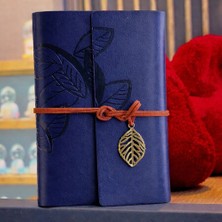 Mzp Kartan Lacivert Yaprak Desenli Deri Defter