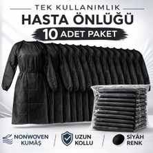 Cansa Tek Kullanımlık Hasta Önlüğü 10 Adet Nonwoven Kumaş Uzun Kollu Standart Beden Siyah