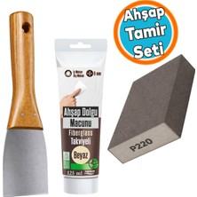 Nzb Beyaz Renk Ahşap Tamir Seti 200 gr Tamir Macunu 6 cm Spatula 220 Kum Zımpara
