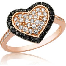 Pazarcan Gümüş Siyah Taşlı Bayan Yüzük