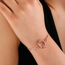 Pazarcan Gümüş Pembe Çiçek Kadın Bileklik