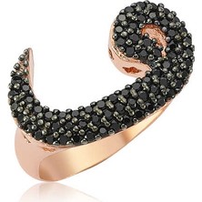 Pazarcan Gümüş Siyah Taşlı Vav Bayan Yüzük