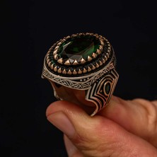 Pazarcan Gümüş Yeşil Zirkon Taşlı Erkek Yüzük