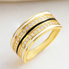 Pazarcan Gümüş Gold Zirkon Taşlı Kadın Yüzük