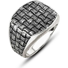 Pazarcan Gümüş Hasır Desenli Erkek Yüzük