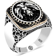 Pazarcan Gümüş Çift Başlı Kartal Oval Erkek Yüzük