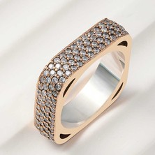 Pazarcan Gümüş 4 Sıra Kare Tamtur Kadın Yüzük