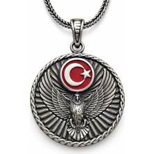Pazarcan Gümüş Türk Kartalı Ay Yıldız Motifli Erkek Kolye