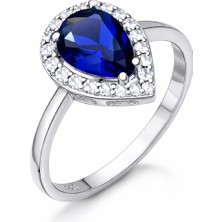 Pazarcan Gümüş Damla Safir Taşlı Kadın Yüzük