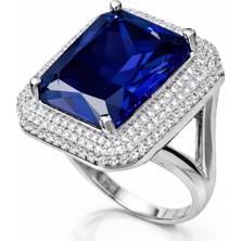 Pazarcan Gümüş Lacivert Zirkon Taşlı Kadın Yüzük