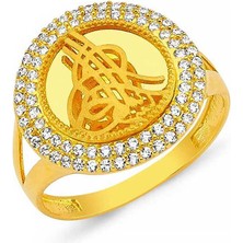 Pazarcan Gümüş Gold Yuvarlak Tuğralı Kadın Yüzük