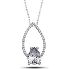 Pazarcan Gümüş Beyaz Taşlı Damla Kadın Kolye