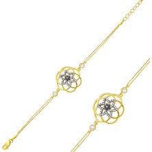 Pazarcan Gümüş Gold Sarı Yaşam Çiçeği Bayan Bileklik