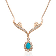 Pazarcan Gümüş Turkuaz Taşlı Madalyon Bayan Kolye