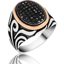 Pazarcan Gümüş Siyah Taşlı Erkek Yüzük