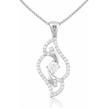 Pazarcan Gümüş Beyaz Taşlı Bayan Kolye