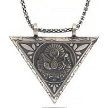 Pazarcan Gümüş Üçgen Içi Açılabilen Osmanlı Arma Muskalık Kolye