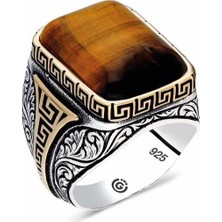 Pazarcan ​gümüş Kaplan Gözü Taşlı Kare Erkek Yüzük