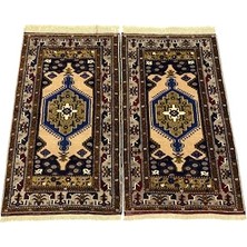 Burak Halı El Dokuma Çift Üst Düzey Yahyalı Halısı 96X170 Lacivert Krem Kök Boya Yün Lacivert