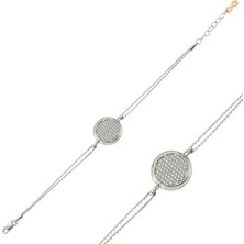 Pazarcan Gümüş Beyaz Taşlı Yuvarlak Bayan Bileklik