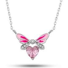 Pazarcan Gümüş Pembe Peri Kanatlı Kolye