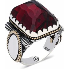 Pazarcan ​gümüş Bordo Zirkon Taşlı Kare Erkek Yüzük