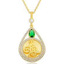 Pazarcan Gümüş Gold Kaplama Damla Tuğralı Kadın Kolye