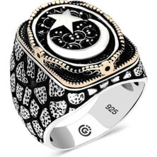 Pazarcan Gümüş Ay Yıldız Oval Erkek Yüzük