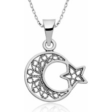 Pazarcan Gümüş Ay Yıldız Telkari Bayan Kolye