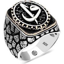 Pazarcan Gümüş Elif Vav Oval Erkek Yüzük