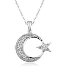 Pazarcan Gümüş Ay Yıldız Bayan Kolye