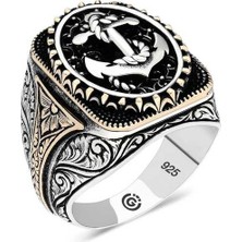 Pazarcan Gümüş Deniz Çapası Oval Erkek Yüzük