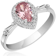 Pazarcan Gümüş Pembe Damla Taşlı Kadın Yüzük