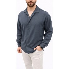 Giyim Center Erkek Aerobin Kumaş Oversize 4 Mevsim Uzun Kollu Rahat Kalıp Gömlek - Füme