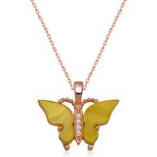 Pazarcan Gümüş Sarı Kaplangözü Taşlı Kolye