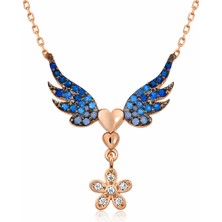 Pazarcan Gümüş Çiçekli Kanatlı Kalpli Kolye